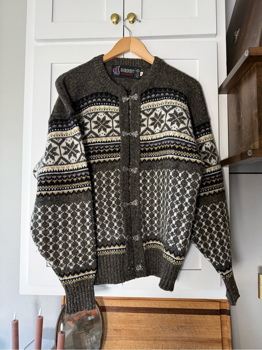 Vintage NORWOOL of Norway| Wool Nordic Fair Isle Cardigan| Sz 42